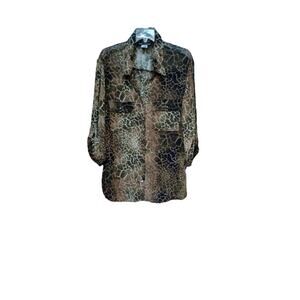 Sara Michelle Animal Print Sheer Polyester Button-Down Blouse Size 2X